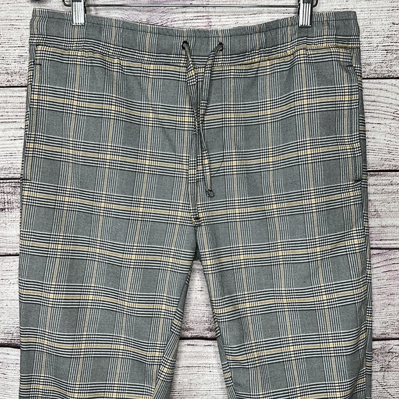 Gray Gold Plaid Drawstring Pants Size L - Picture 3 of 10